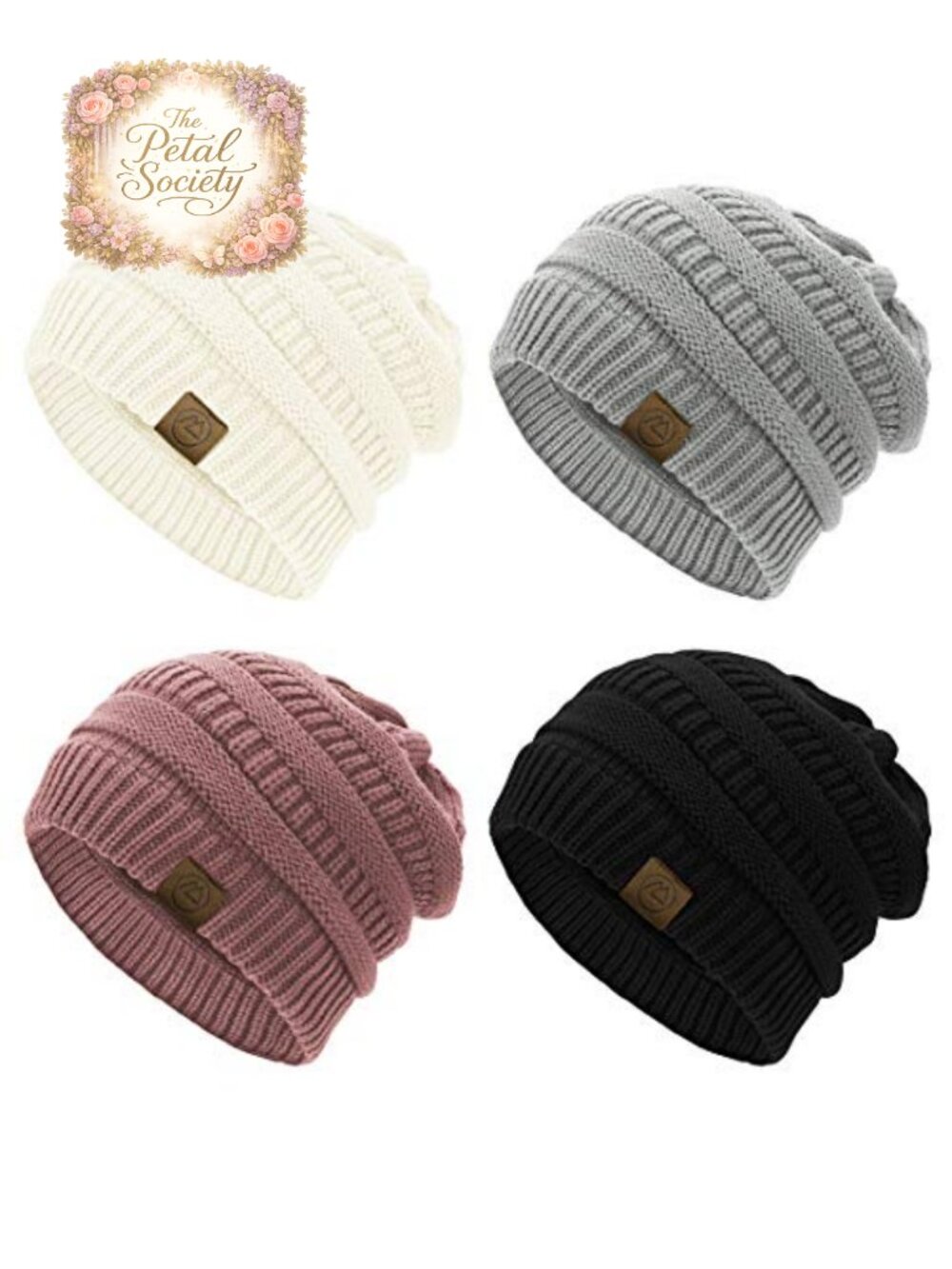 4 Pack Slouchy Winter Knit Beanie Hats Stretchy Fleece-Lined Caps